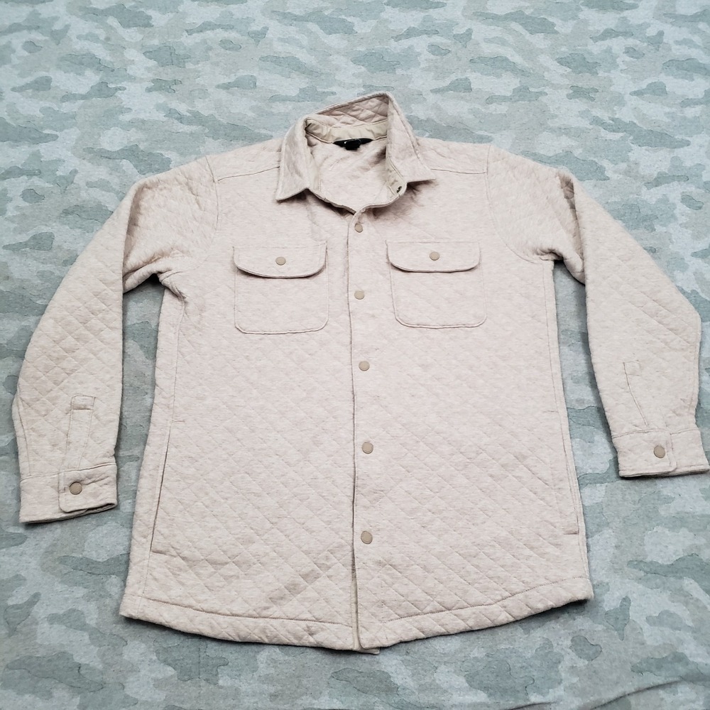 Eddie Bauer Jacket Mens Medium Beige Diamond Quilted Pockets Shacket